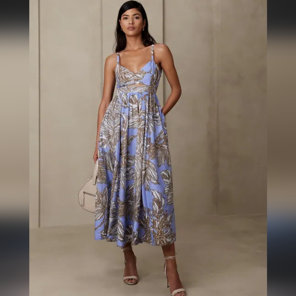 NWT Banana Republic Floral Blue Silk Blend Dress